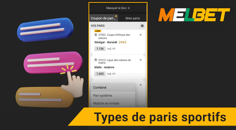 Formats de paris sportifs sur le site Melbet